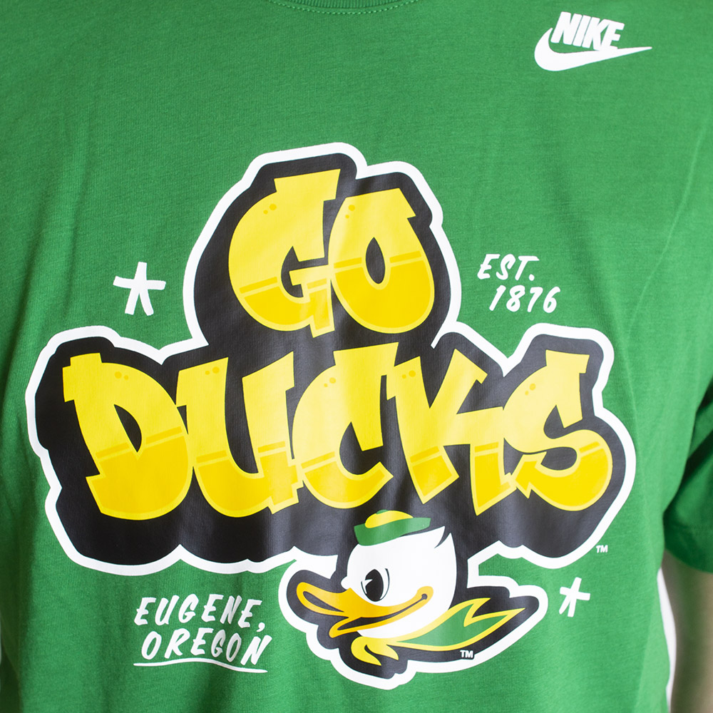 Go Ducks, Nike, Green, Crew Neck, Tri-blend, Men, Loud and Proud, Graffiti font, Fighting Duck, T-Shirt, 760547